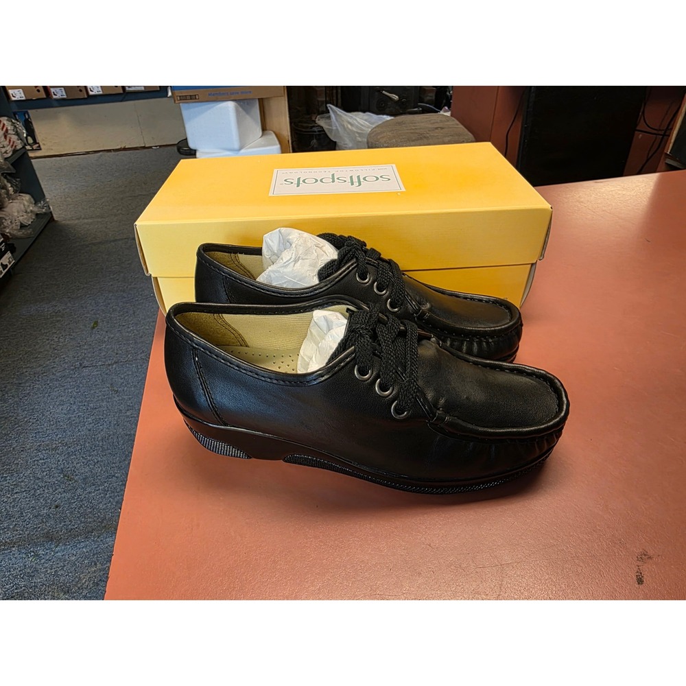 Softspots Anni Hi Black Leather Lace Up Comfort Oxford Shoes Women 6.5 WW  Wide